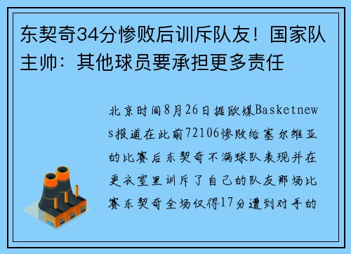 东契奇34分惨败后训斥队友！国家队主帅：其他球员要承担更多责任